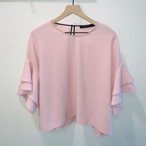 Zara Pink Ruffle Short Sleeve Blouse